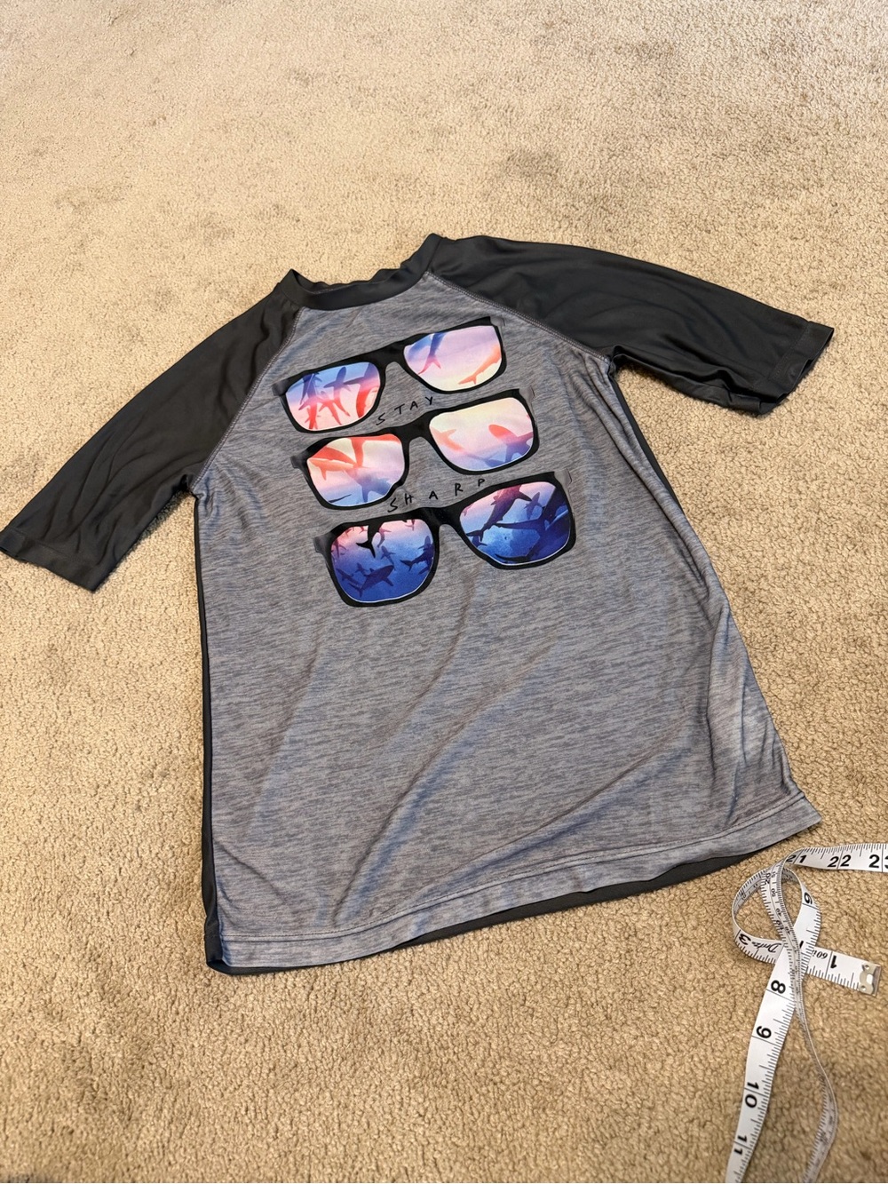 Old Navy Gray & Black Boys' Short Sleeve Rash Guard with Sunglasses Graphic